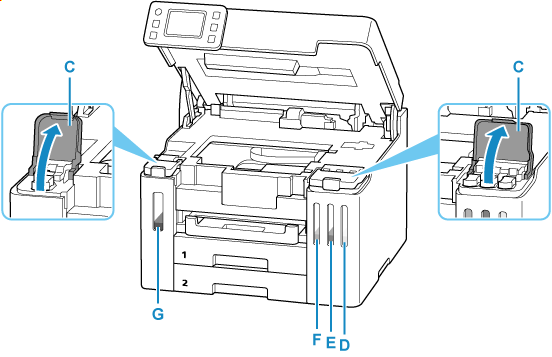 Image showing open ink tank covers